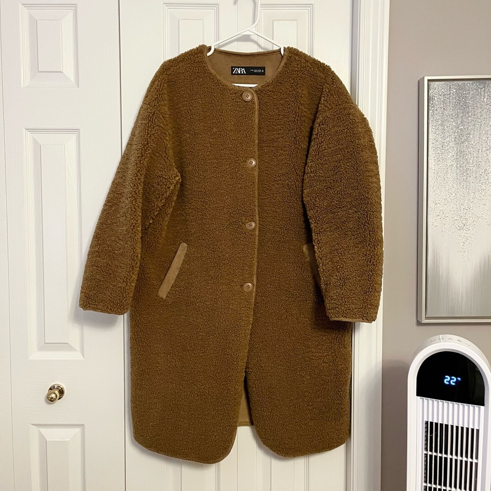 Zara Cozy Faux Fur Brown Teddy Jacket - Picture 1 of 4